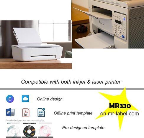 ملصقات أقراص CD/DVD القياسية المقاومة للتمزق من Mr-Label - طباعة نافثة للحبر/ليزر - لاصق دائم أبيض غير لامع - قطر. 4-5/8 بوصة على ورقة الحروف - 50 ملصق قرص 100 ملصق للعمود الفقري in Kuwait