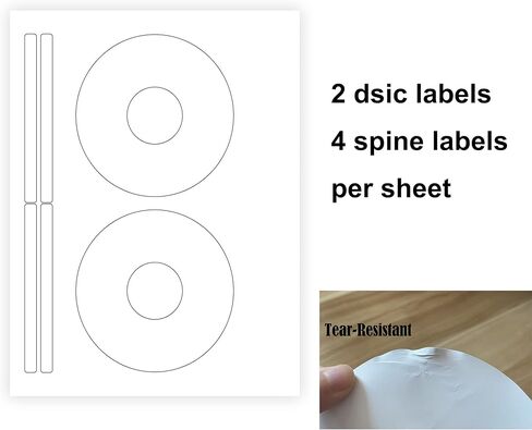 ملصقات أقراص CD/DVD القياسية المقاومة للتمزق من Mr-Label - طباعة نافثة للحبر/ليزر - لاصق دائم أبيض غير لامع - قطر. 4-5/8 بوصة على ورقة الحروف - 50 ملصق قرص 100 ملصق للعمود الفقري in Kuwait
