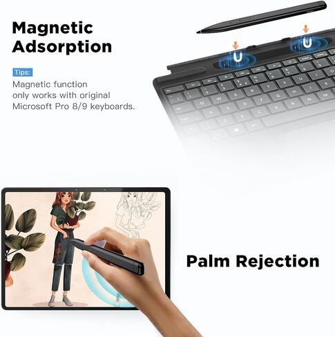 قلم TiMOVO Stylus لجهاز Microsoft Surface، قلم مغناطيسي رفيع 2 لجهاز Surface Pro 9/8/7+/7/6/5/4/3/X، Surface 3، Go 3/2/1، Book 3/2/1، كمبيوتر محمول 3/2/1، ستوديو 2+/2/1، قلم HP Stylus، قلم HP Envy X360 4096 ضغط in Kuwait