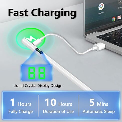 قلم شاشة لجهاز iPad المغناطيسي - قلم شاشة LED لعرض الطاقة، شحن أسرع، قلم iPad عالي الاستجابة ودقيق، يعمل من أجل 2018-2024 iPad Air 3/4/5، iPad Mini 5/6، iPad 6/7/8/9/10 ، آيباد برو 11 بوصة/12.9 بوصة in Kuwait