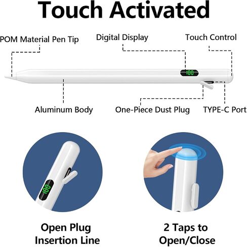 قلم شاشة لجهاز iPad المغناطيسي - قلم شاشة LED لعرض الطاقة، شحن أسرع، قلم iPad عالي الاستجابة ودقيق، يعمل من أجل 2018-2024 iPad Air 3/4/5، iPad Mini 5/6، iPad 6/7/8/9/10 ، آيباد برو 11 بوصة/12.9 بوصة in Kuwait