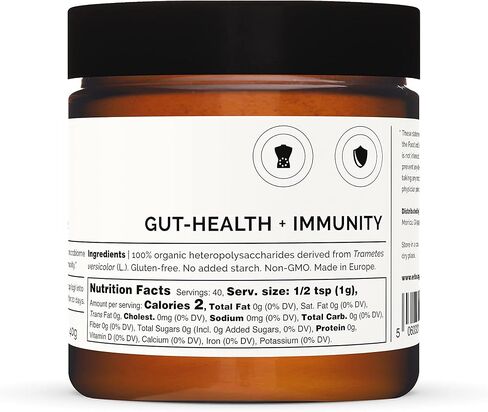 100% Organic Turkey Tail Mushroom Powder 40 Servings - 22% Beta-glucans - Prebiotic and Gut Nourishing - Trametes Versicolor - Sustainably Grown in Europe - Vegan - Non-GMO - No Added Fillers in Saudi Arabia