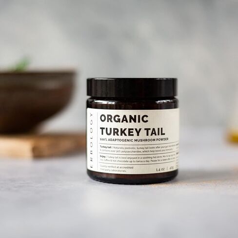 100% Organic Turkey Tail Mushroom Powder 40 Servings - 22% Beta-glucans - Prebiotic and Gut Nourishing - Trametes Versicolor - Sustainably Grown in Europe - Vegan - Non-GMO - No Added Fillers in Saudi Arabia