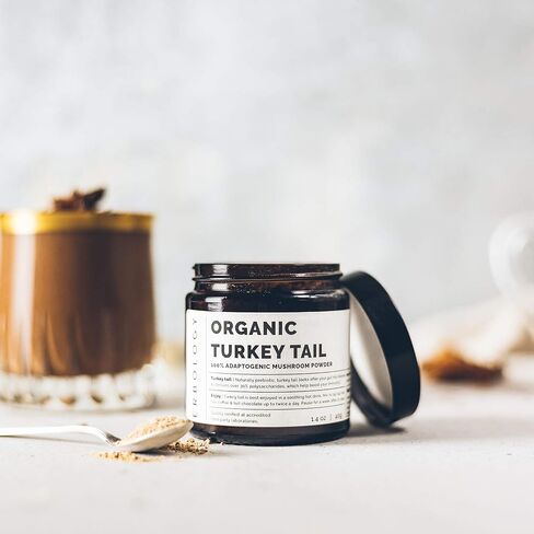 100% Organic Turkey Tail Mushroom Powder 40 Servings - 22% Beta-glucans - Prebiotic and Gut Nourishing - Trametes Versicolor - Sustainably Grown in Europe - Vegan - Non-GMO - No Added Fillers in Saudi Arabia