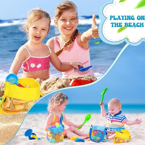 Jexine 100 Pack Shell Bag Bulk Colorful Mesh Beach Bag for Kids Collecting Bags Nylon Sand Bags with Adjustable Straps Seashell Bags for Child Holding Beach Picnic Activities, 7 Colors in Saudi Arabia