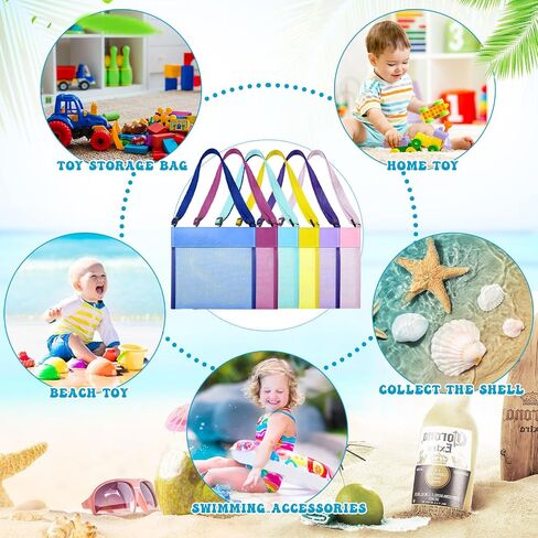 Jexine 100 Pack Shell Bag Bulk Colorful Mesh Beach Bag for Kids Collecting Bags Nylon Sand Bags with Adjustable Straps Seashell Bags for Child Holding Beach Picnic Activities, 7 Colors in Saudi Arabia