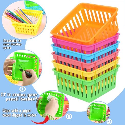 ZZYFGH 12 Pack Pencil Holder for Kids Desk, Colorful Pen Baskets Tray for Organizing Classroom Supplies in Kuwait