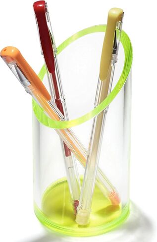 OfficeGoods Acrylic Pen & Pencil Holder - Modern Cylinder Design - Beautiful Desk Organizer for Home or Office - Contrasting Base & Rim - 5.25" H x 2.5" W - Neon Green in Saudi Arabia