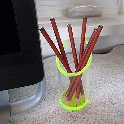 OfficeGoods Acrylic Pen & Pencil Holder - Modern Cylinder Design - Beautiful Desk Organizer for Home or Office - Contrasting Base & Rim - 5.25" H x 2.5" W - Neon Green in Saudi Arabia