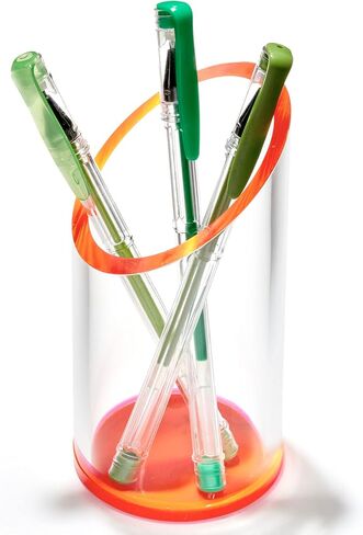 OfficeGoods Acrylic Pen & Pencil Holder - Modern Cylinder Design - Beautiful Desk Organizer for Home or Office - Contrasting Base & Rim - 5.25" H x 2.5" W - Neon Green in Saudi Arabia