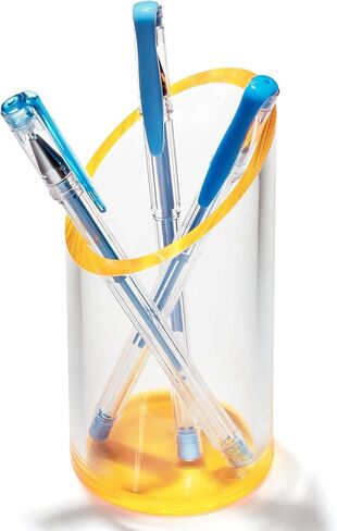 OfficeGoods Acrylic Pen & Pencil Holder - Modern Cylinder Design - Beautiful Desk Organizer for Home or Office - Contrasting Base & Rim - 5.25" H x 2.5" W - Neon Green in Kuwait