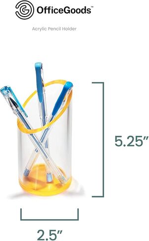 OfficeGoods Acrylic Pen & Pencil Holder - Modern Cylinder Design - Beautiful Desk Organizer for Home or Office - Contrasting Base & Rim - 5.25" H x 2.5" W - Neon Green in Kuwait