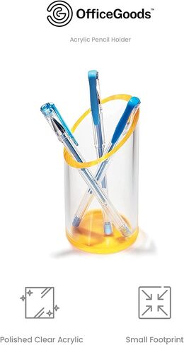 OfficeGoods Acrylic Pen & Pencil Holder - Modern Cylinder Design - Beautiful Desk Organizer for Home or Office - Contrasting Base & Rim - 5.25" H x 2.5" W - Neon Green in Kuwait