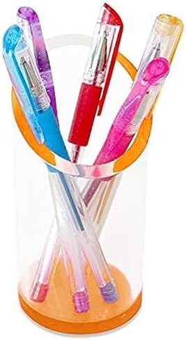 OfficeGoods Acrylic Pen & Pencil Holder - Modern Cylinder Design - Beautiful Desk Organizer for Home or Office - Contrasting Base & Rim - 5.25" H x 2.5" W - Neon Green in Kuwait