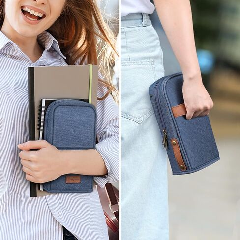 حقيبة قلم رصاص واقفة من FINPAC، حقيبة أقلام ذات سعة كبيرة، قلم متعدد الطبقات وحامل قلم رصاص وحقيبة منظم قرطاسية مع مقبض للرجال والنساء والمكاتب، باللون الأزرق الداكن in Kuwait