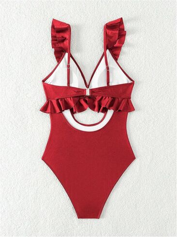 MakeMeChic Women's One Piece Swimsuit Cut Out Ruffle Trim Tummy Control Bathing Suit in Saudi Arabia