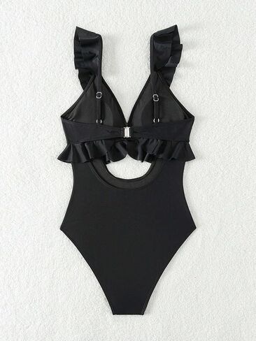 MakeMeChic Women's One Piece Swimsuit Cut Out Ruffle Trim Tummy Control Bathing Suit in Saudi Arabia