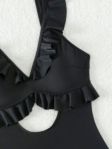 MakeMeChic Women's One Piece Swimsuit Cut Out Ruffle Trim Tummy Control Bathing Suit in Saudi Arabia