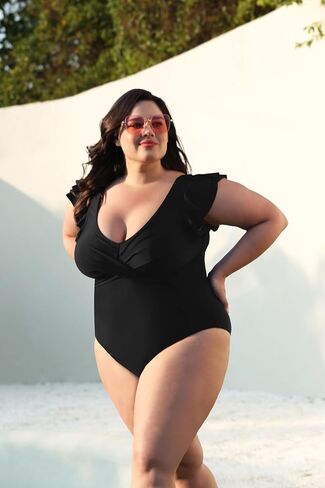 FOREYOND Plus Size Swimsuit for Women Tummy Control One Piece Full Coverage Plus Size Bathing Suit Retro Ruffle Swimwear in Saudi Arabia
