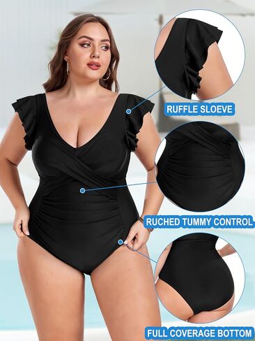FOREYOND Plus Size Swimsuit for Women Tummy Control One Piece Full Coverage Plus Size Bathing Suit Retro Ruffle Swimwear in Saudi Arabia