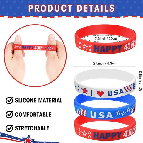 60 Pieces 4th/Fourth of July Party Favors Included 30 Red White Blue Silicone Bracelet USA Flag Rubber Wristband and 30 Button Badges Pins for Independence Day Patriotic Decor School Supplies Gifts in Saudi Arabia
