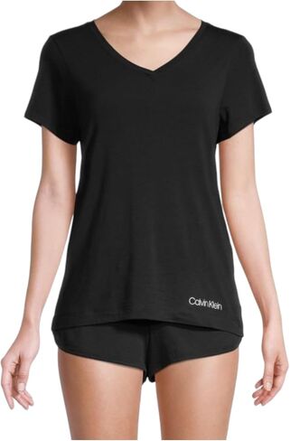 Calvin Klein Women’s Comfort V-Neck Tee and Shorts Sleep Set (US, Alpha, Small, Regular, Regular, Black) in Saudi Arabia