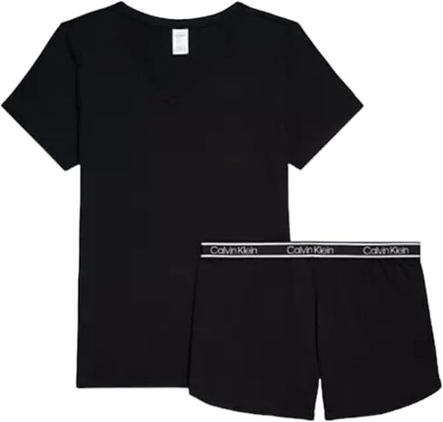Calvin Klein Women’s Comfort V-Neck Tee and Shorts Sleep Set (US, Alpha, Small, Regular, Regular, Black) in Saudi Arabia