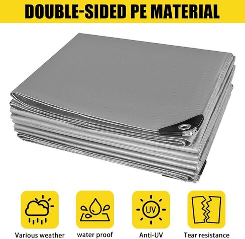 Tarp Waterproof 6x8-Heavy Duty Tarp,12 Mil Thick Cover Waterproof Plastic Tarpaulin with Grommets,OutdoorTarps Heavy Duty Waterproof Uv-Resistant/Tear Proof for Pool,Camping,Boat,Patio in Saudi Arabia