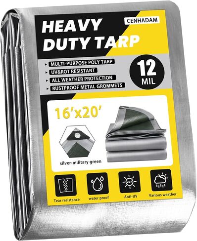Tarp Waterproof 6x8-Heavy Duty Tarp,12 Mil Thick Cover Waterproof Plastic Tarpaulin with Grommets,OutdoorTarps Heavy Duty Waterproof Uv-Resistant/Tear Proof for Pool,Camping,Boat,Patio in Saudi Arabia