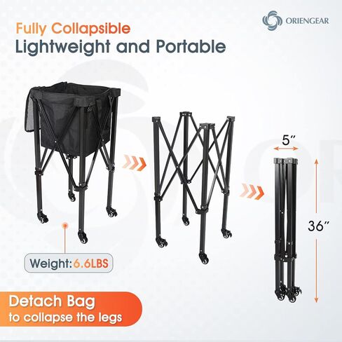 Portable Tennis Ball Hopper with Wheels, 150 Tennis Balls Capacity Tennis Ball Basket with Side Pockets and Carrying Bag, Lightweight Sports Teaching Cart, Suitable for Softball, Pickleball & Baseball in Saudi Arabia