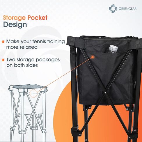Portable Tennis Ball Hopper with Wheels, 150 Tennis Balls Capacity Tennis Ball Basket with Side Pockets and Carrying Bag, Lightweight Sports Teaching Cart, Suitable for Softball, Pickleball & Baseball in Saudi Arabia