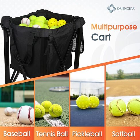 Portable Tennis Ball Hopper with Wheels, 150 Tennis Balls Capacity Tennis Ball Basket with Side Pockets and Carrying Bag, Lightweight Sports Teaching Cart, Suitable for Softball, Pickleball & Baseball in Saudi Arabia