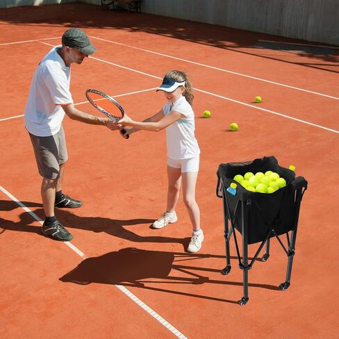 Portable Tennis Ball Hopper with Wheels, 150 Tennis Balls Capacity Tennis Ball Basket with Side Pockets and Carrying Bag, Lightweight Sports Teaching Cart, Suitable for Softball, Pickleball & Baseball in Saudi Arabia
