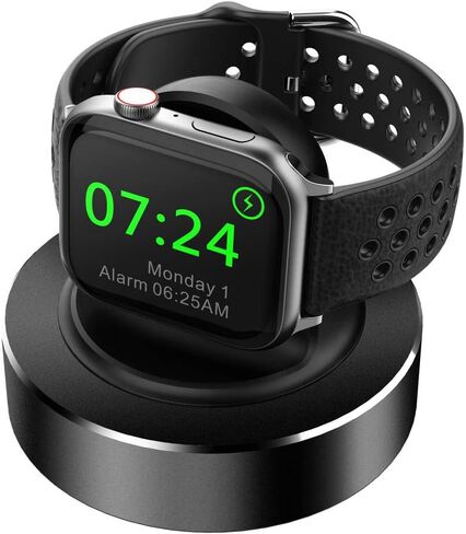 Compatible for Apple Watch Charger Stand(Weighted Aluminum Alloy Base), KINGRUNNING Designed for iWatch Charger Stand Charging Dock Holder Compatible with Apple Watch Series 7/6/SE/5/4/3/2/1-Black in Saudi Arabia