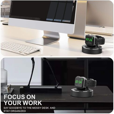 Compatible for Apple Watch Charger Stand(Weighted Aluminum Alloy Base), KINGRUNNING Designed for iWatch Charger Stand Charging Dock Holder Compatible with Apple Watch Series 7/6/SE/5/4/3/2/1-Black in Saudi Arabia