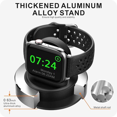 Compatible for Apple Watch Charger Stand(Weighted Aluminum Alloy Base), KINGRUNNING Designed for iWatch Charger Stand Charging Dock Holder Compatible with Apple Watch Series 7/6/SE/5/4/3/2/1-Black in Saudi Arabia