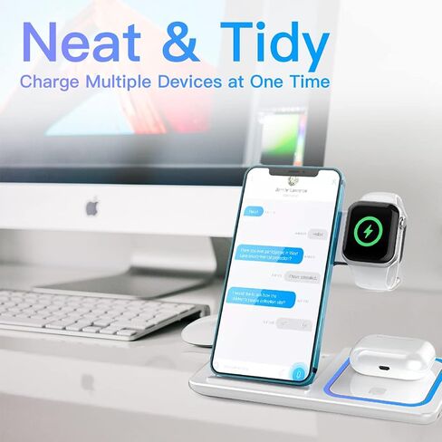 3 in 1 Wireless Charging Station for Apple Products | Qi Wireless Charger Stand | Multiple charger station for Multiple Devices iPhone 11-15, iWatch 2-9, Airpod Pro/3/2, Great Personal Gifts (White) in Saudi Arabia