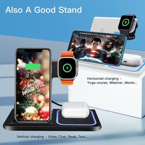 3 in 1 Wireless Charging Station for Apple Products | Qi Wireless Charger Stand | Multiple charger station for Multiple Devices iPhone 11-15, iWatch 2-9, Airpod Pro/3/2, Great Personal Gifts (White) in Saudi Arabia