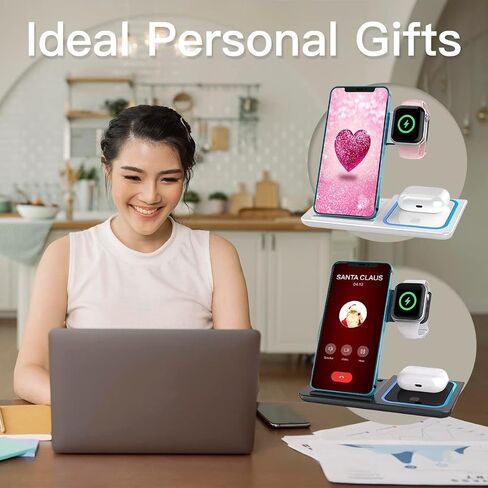 3 in 1 Wireless Charging Station for Apple Products | Qi Wireless Charger Stand | Multiple charger station for Multiple Devices iPhone 11-15, iWatch 2-9, Airpod Pro/3/2, Great Personal Gifts (White) in Saudi Arabia
