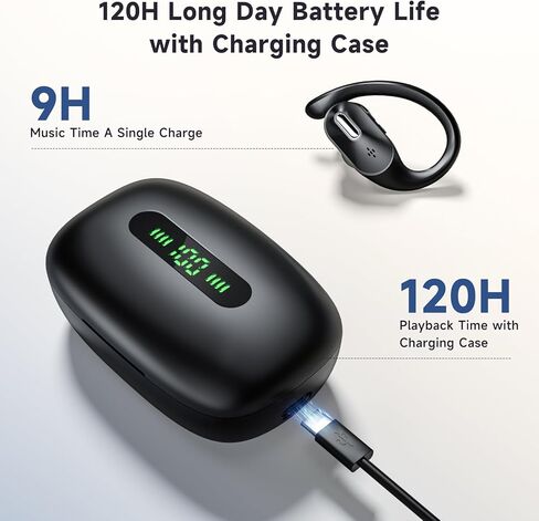 Wireless Earbuds Bluetooth Headphones 120H Playback LED Display Deep Bass Sport Ear buds with Earhooks Waterproof in Ear Earphone for iPhone Samsung Android Cell Phones Work Game TV PC Laptop Computer in Kuwait