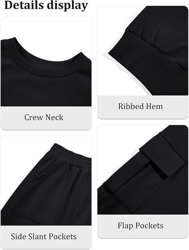 Haloumoning Girls 2 Piece Outfits Kids Fashion Long Sleeve Crop Tops Sweatshirt Wide Leg Cargo Pants Set in Saudi Arabia