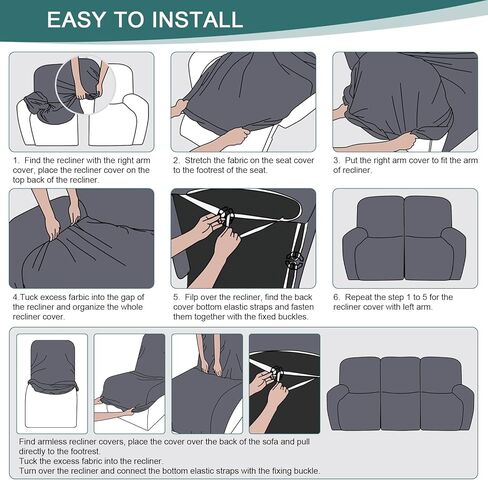 أغطية أريكة قابلة للتمدد مكونة من 3 قطع من أغطية الأريكة القابلة للتمدد لـ 3 مقاعد مع جيوب، أغطية أريكة قابلة للاستلقاء من قماش الجاكار الناعم مع أشرطة مطاطية سفلية، أزرق رمادي in Kuwait