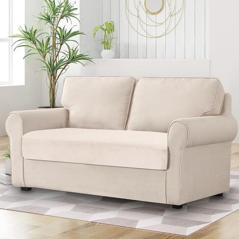 Couch Cover 1 Piece Love Seat Cover Velvet Sectional Couch Cushion Cover Separated L Shaped Sofa Slipcover Furniture Protector for Dogs Pets (LoveSeat or Sofa 2-Seater, Beige) in Kuwait