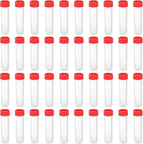 PATIKIL 30mL Plastic Test Tubes, 40 Pack Frozen Test Tube Vial Container Storage Screw Cap for Lab Laboratory Science, Red Clear in Saudi Arabia