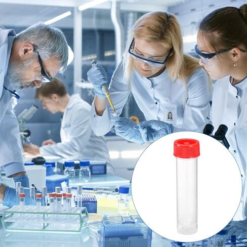 PATIKIL 30mL Plastic Test Tubes, 40 Pack Frozen Test Tube Vial Container Storage Screw Cap for Lab Laboratory Science, Red Clear in Saudi Arabia