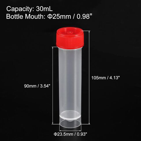 PATIKIL 30mL Plastic Test Tubes, 40 Pack Frozen Test Tube Vial Container Storage Screw Cap for Lab Laboratory Science, Red Clear in Saudi Arabia
