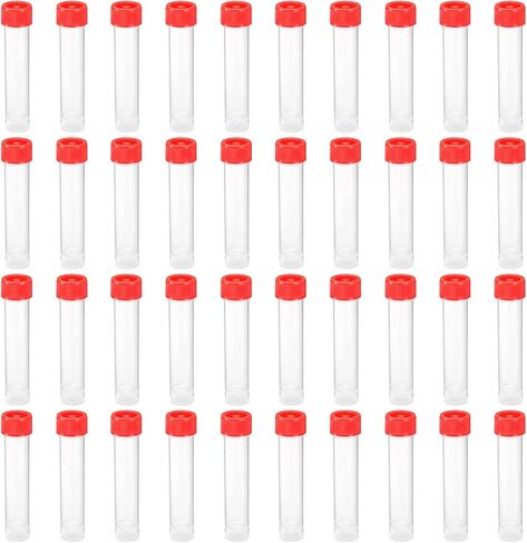 PATIKIL 30mL Plastic Test Tubes, 40 Pack Frozen Test Tube Vial Container Storage Screw Cap for Lab Laboratory Science, Red Clear in Saudi Arabia