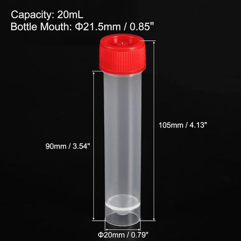 PATIKIL 30mL Plastic Test Tubes, 40 Pack Frozen Test Tube Vial Container Storage Screw Cap for Lab Laboratory Science, Red Clear in Saudi Arabia