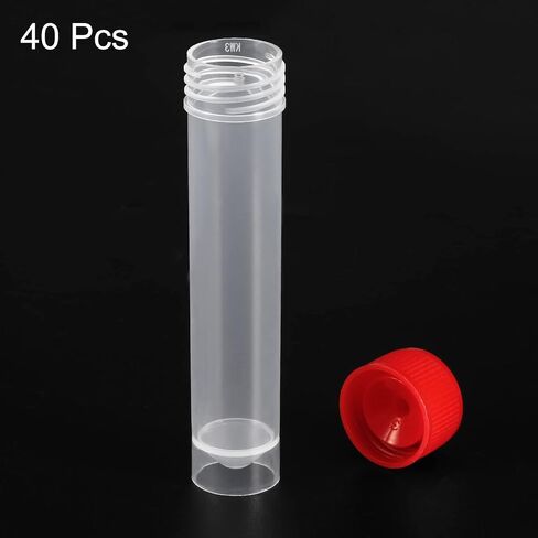 PATIKIL 30mL Plastic Test Tubes, 40 Pack Frozen Test Tube Vial Container Storage Screw Cap for Lab Laboratory Science, Red Clear in Saudi Arabia