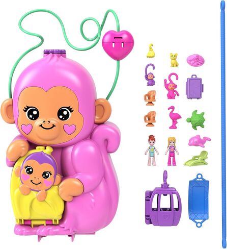 Polly Pocket Dolls & Playset with Pets & 13 Accessories, 2-in-1 Momma Monkey & Baby Wearable Purse & Animal Toy in Saudi Arabia